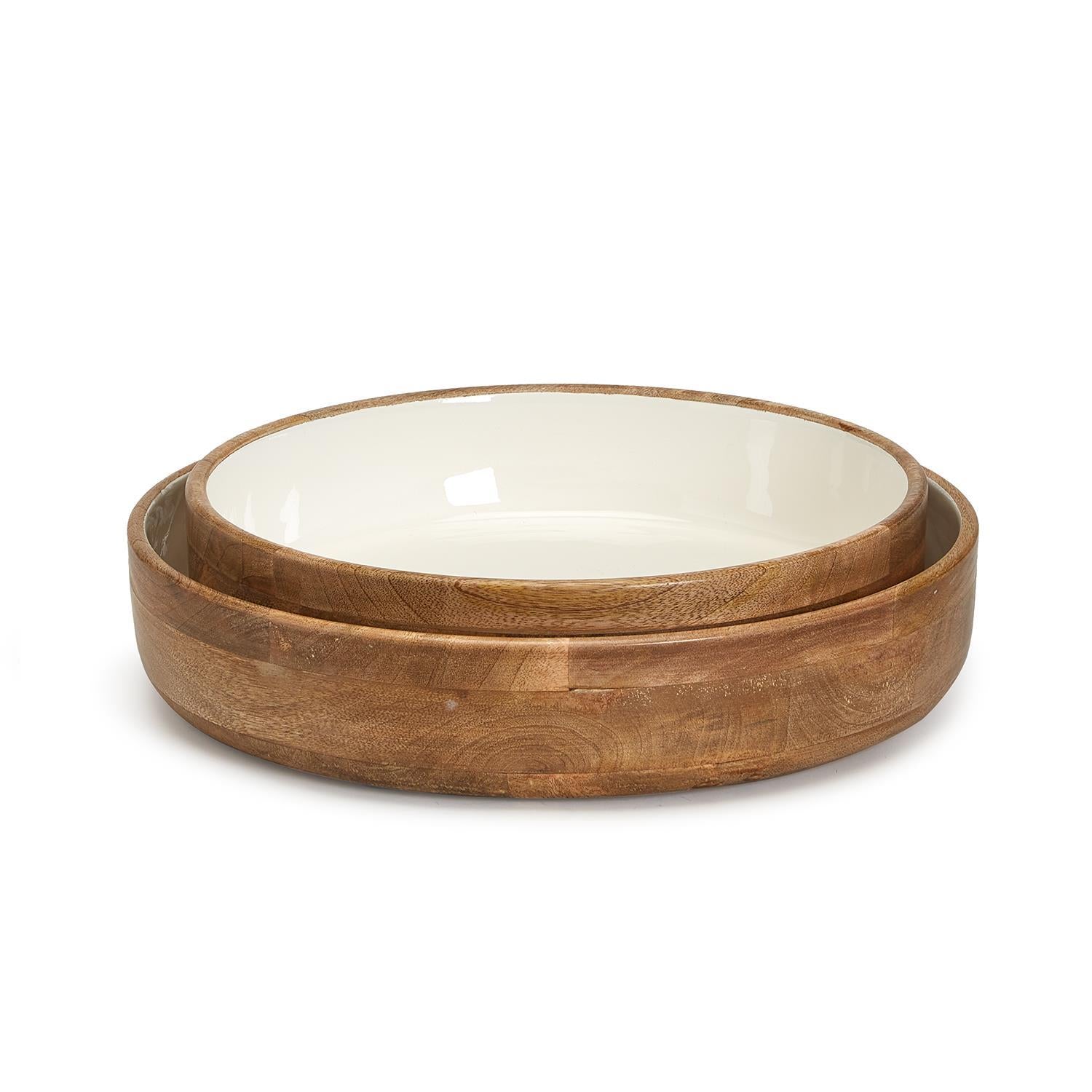 Hand Crafted Wood Bowl with White Enamel
