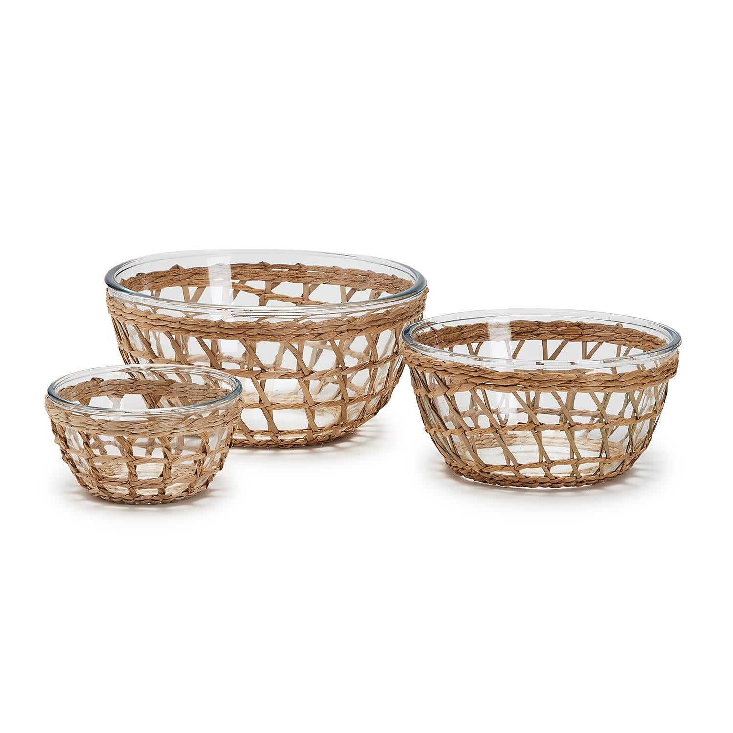 Glass Bowl with Hand-Woven Lattice