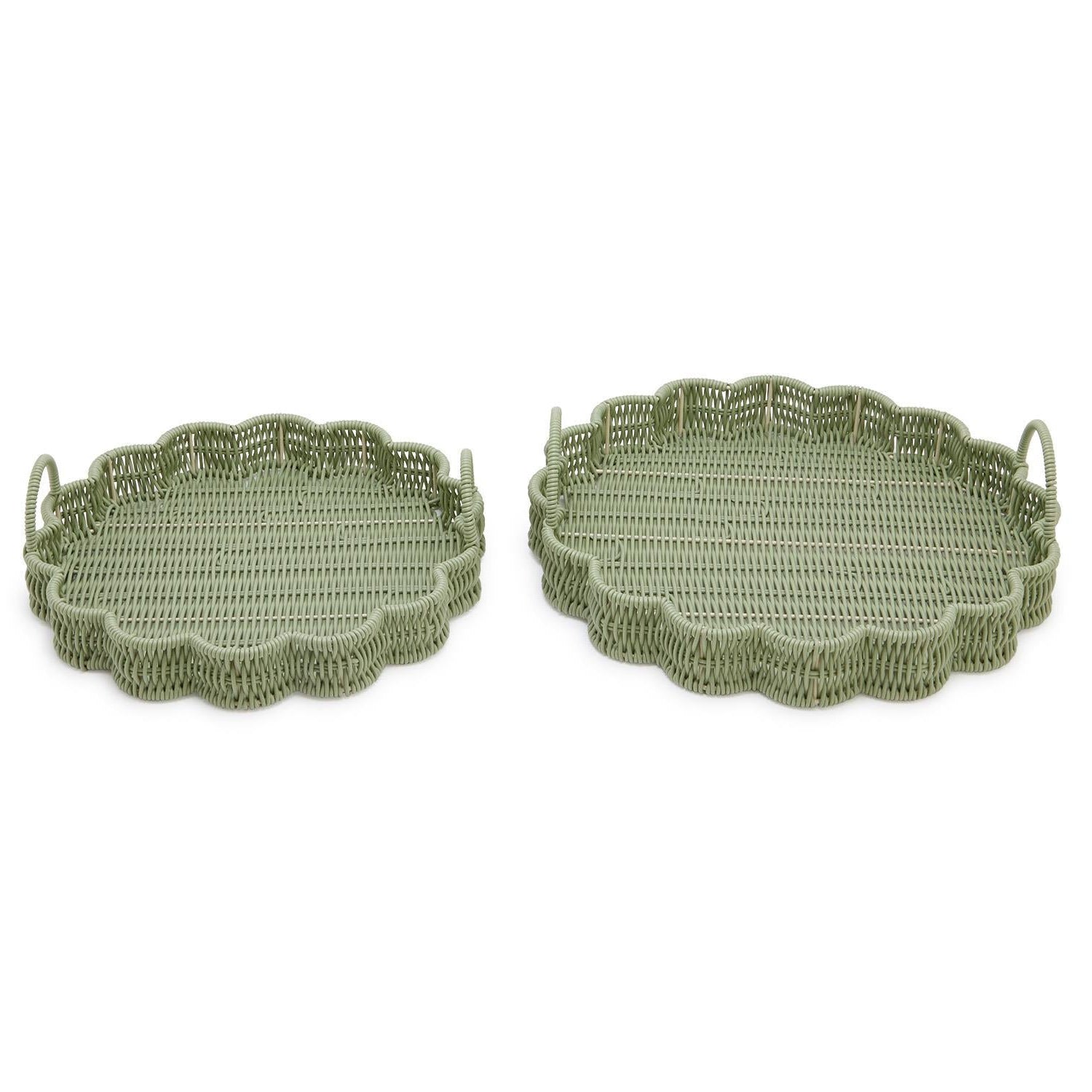 Green Wicker Scalloped Edge Round Tray